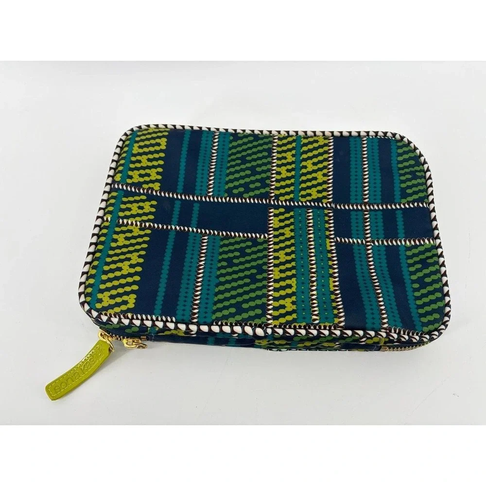 Sonia Kashuk Blue/Teal/Green Cosmetic Case Small Zip Organizer, Plaid Bag Pouch